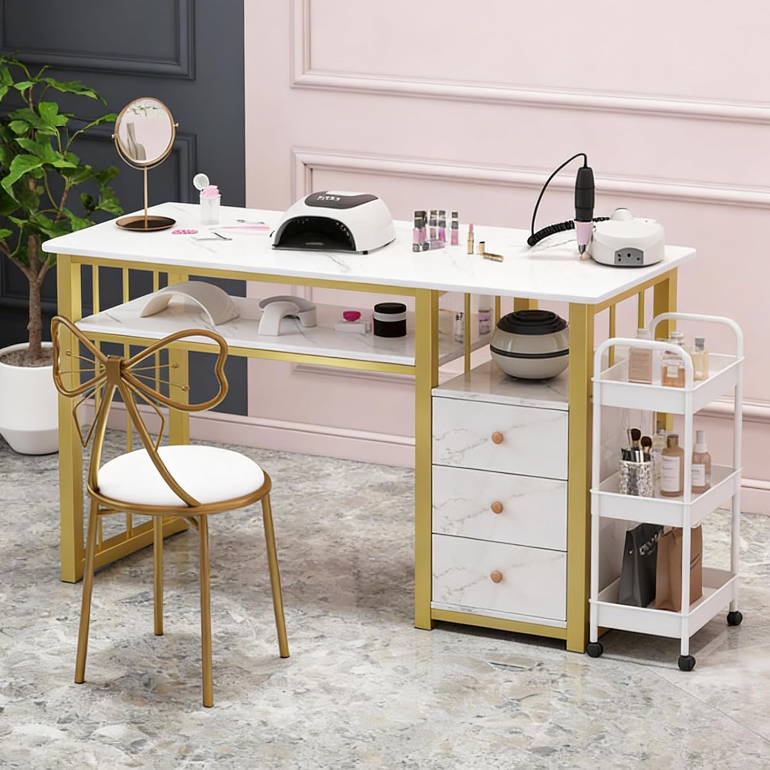 Tech Room Accessories - طاولة مانيكير بتصميم رخامي، طاولة مانيكير
