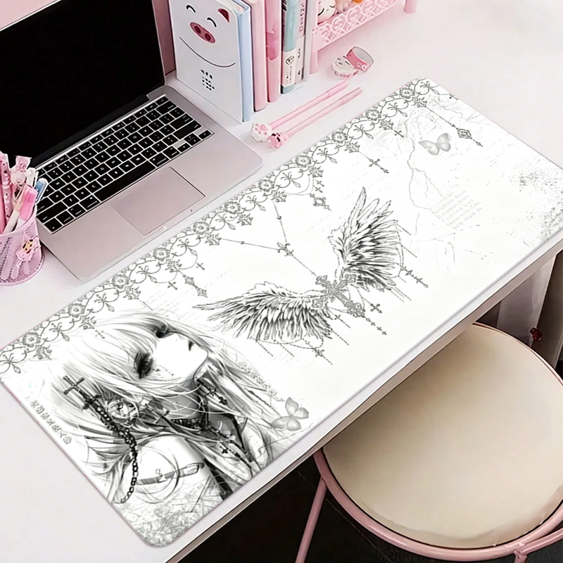Tech Accessories For Desk - لوحة ماوس جلدية سوداء وبيضاء بتصميم